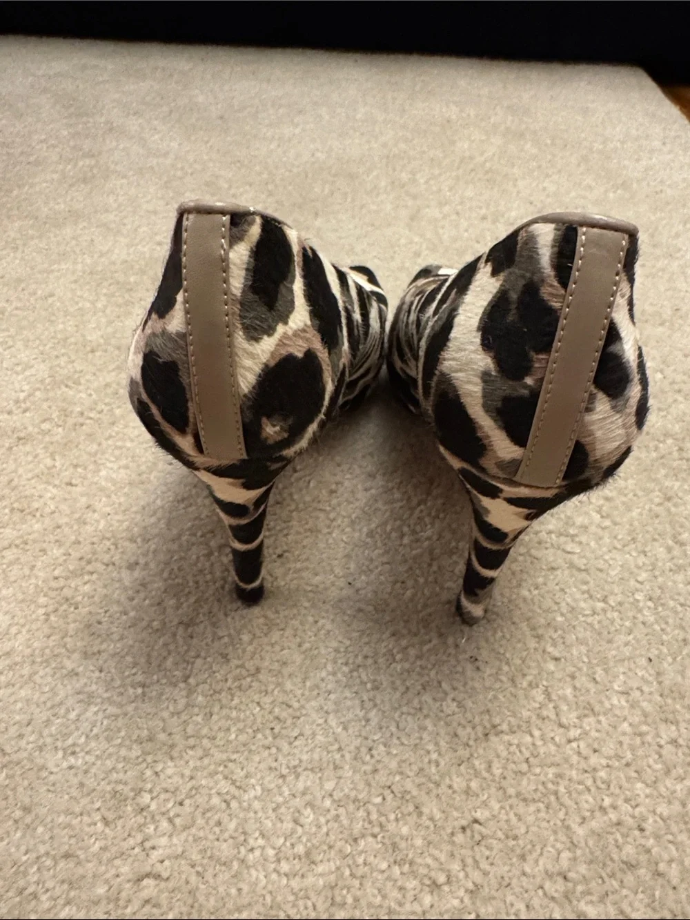 Nine West Leopard Print Peep-Toe Pumps - Beige and Black